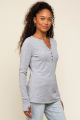 Heather Grey Button Front Long Sleeve Top