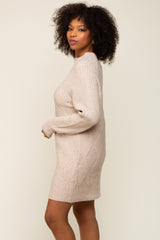 Beige Knit Long Sleeve Sweater Dress