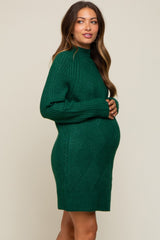 Hunter Green Knit Long Sleeve Maternity Sweater Dress