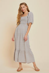 Lavender Ditsy Floral Square-Neck Smocked Maxi Dress