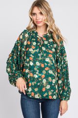 Forest Green Floral Ruffle Accent Top