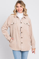 Beige Corduroy Plaid Fleece Lined Button Down Shacket