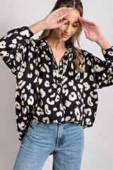 Black Animal Print Long Sleeve Maternity Blouse