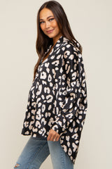 Black Animal Print Long Sleeve Maternity Blouse