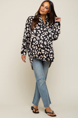 Black Animal Print Long Sleeve Maternity Blouse