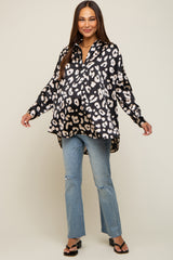 Black Animal Print Long Sleeve Maternity Blouse