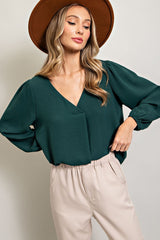 Forest Green Long Puff Sleeve Maternity Blouse Top