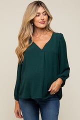 Forest Green Long Puff Sleeve Maternity Blouse Top