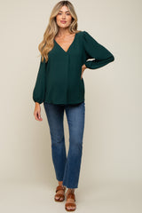 Forest Green Long Puff Sleeve Maternity Blouse Top