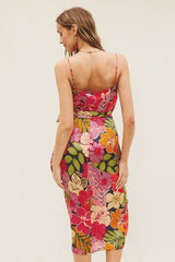 Pink Floral Midi Wrap Dress