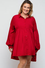 Red Button Down Maternity Plus Dress