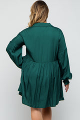 Forest Green Button Down Maternity Plus Dress