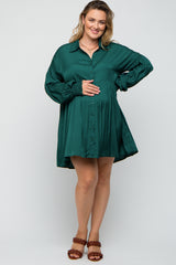 Forest Green Button Down Maternity Plus Dress