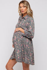 Teal Paisley Print Collared Maternity Dress