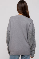 Heather Grey Cable Knit Sleeve Maternity Sweater