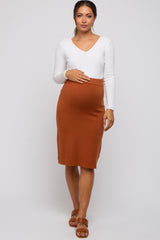 Brown Knit Fitted Maternity Skirt
