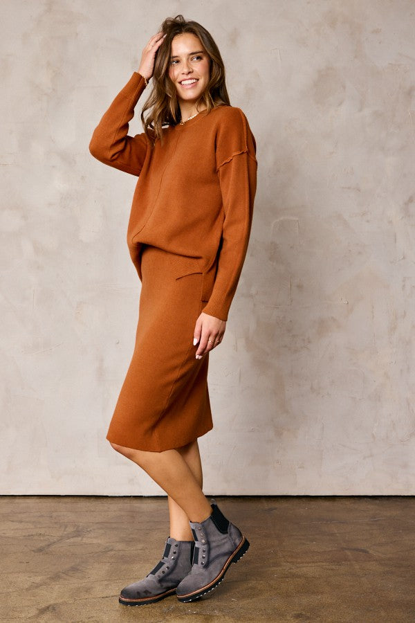 Brown Knit Fitted Skirt