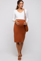 Brown Knit Fitted Maternity Skirt