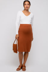Brown Knit Fitted Maternity Skirt