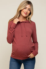 Burgundy Soft Knit Maternity Pullover Hoodie