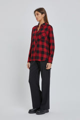 Red Checkered Long Sleeve Button Down Top