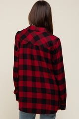 Red Checkered Maternity Long Sleeve Button Down Top