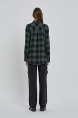 Forest Green Checkered Long Sleeve Button Down Top