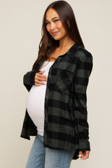 Forest Green Checkered Maternity Long Sleeve Button Down Top