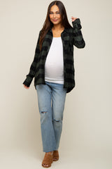 Forest Green Checkered Maternity Long Sleeve Button Down Top