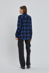 Royal Blue Checkered Long Sleeve Button Down Top