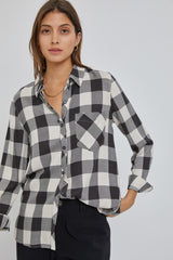 Cream Checkered Maternity Long Sleeve Button Down Top