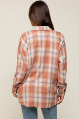 Rust Flannel Plaid Button Up Maternity Top