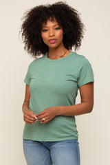 Green Slub Knit Cropped Maternity T-Shirt