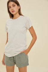 Beige Slub Knit Cropped Maternity T-Shirt