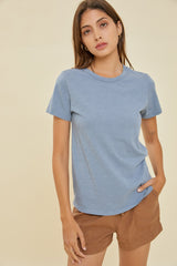 Blue Slub Knit Cropped Maternity T-Shirt