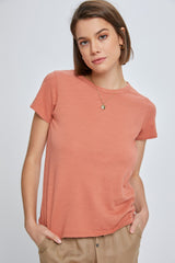 Salmon Slub Knit Cropped Maternity T-Shirt