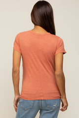 Salmon Slub Knit Cropped Maternity T-Shirt