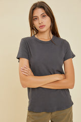 Charcoal Slub Knit Cropped Maternity T-Shirt