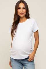 Ivory Slub Knit Cropped Maternity T-Shirt