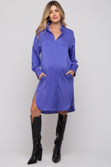 Purple Striped Maternity Shirt Dress