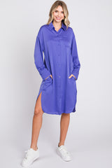 Purple Striped Maternity Shirt Dress