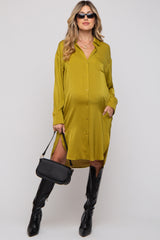 Lime Striped Maternity Shirt Dress