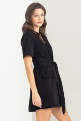 Black Tie-Front Blazer Dress