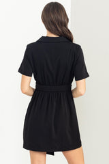 Black Tie-Front Blazer Dress
