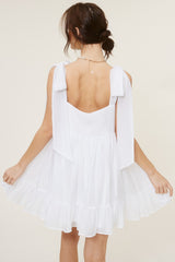 White Shoulder Tie Dress