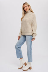 Beige Chunky Knit Mock Neck Sweater