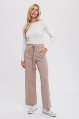 Taupe Front Seam Sweater Knit Drawstring Maternity Pants