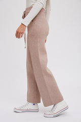 Taupe Front Seam Sweater Knit Drawstring Pants