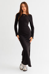 Black Rib Knit Long Sleeve Maternity Maxi Dress