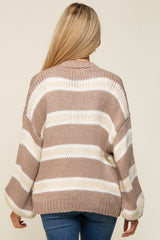 Taupe Striped Open Knit Maternity Cardigan